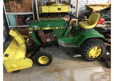 John Deere 317 Lawn Tractor with Snow Blower and Mower Deck